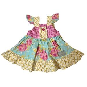 Eleanor Rose Dress Yellow Blue And Pink Floral Cute Dress Toddler Size 2T